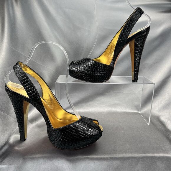 Report Signature Slingback 8.5 Snake Print Stiletto Leather Peep Toe Platform - Picture 13 of 17